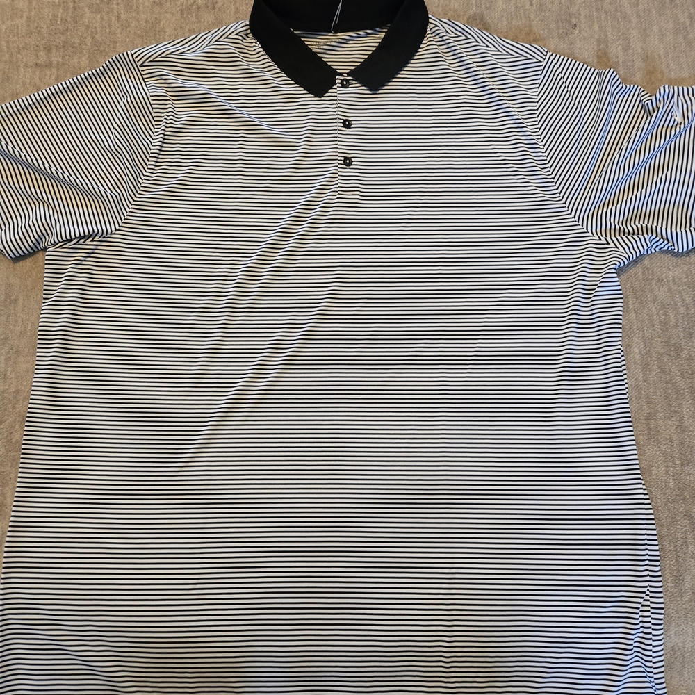 Nike Men's Black and White Striped Polo Shirt Golf